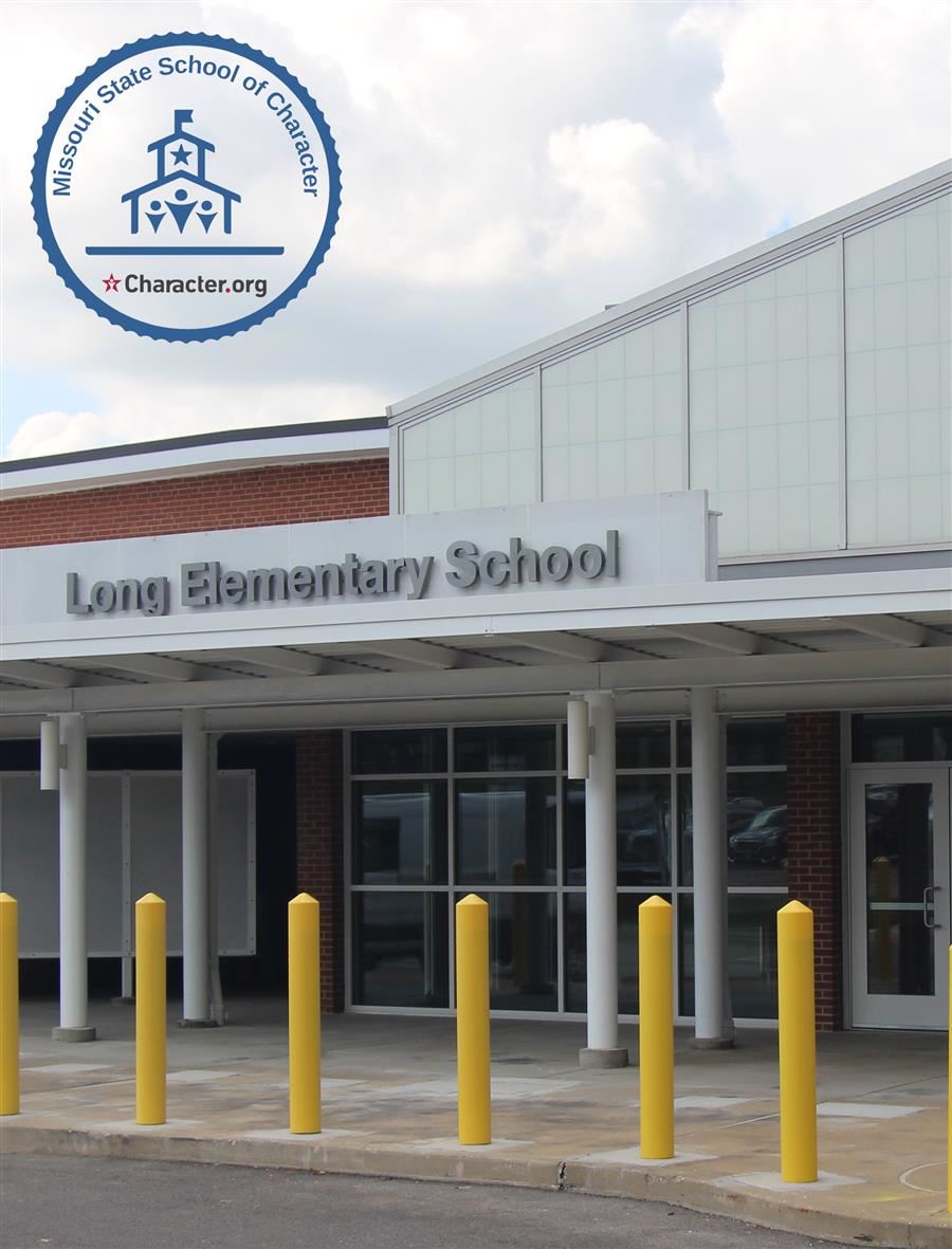  A photo of Long Elementary School's entrance with a character.org logo
